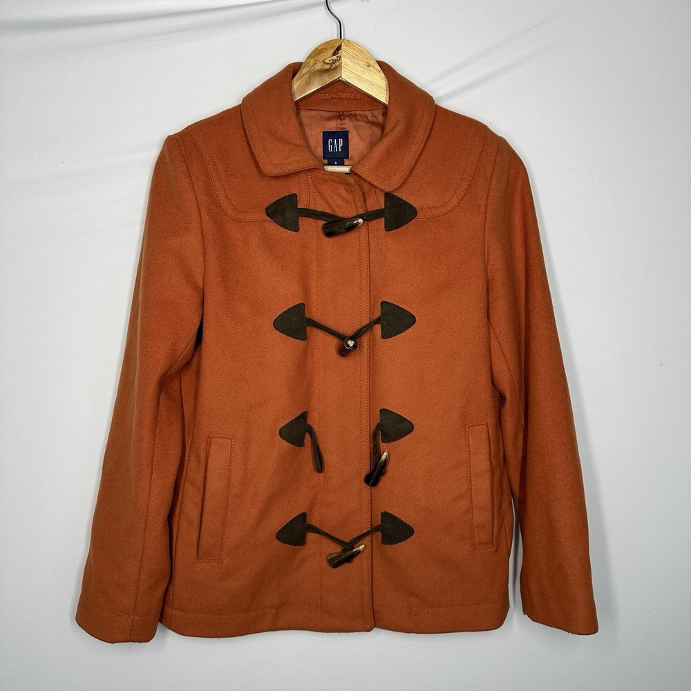 Gap burnt orange wool-blend duffle coat toggle button front small Pea Coat